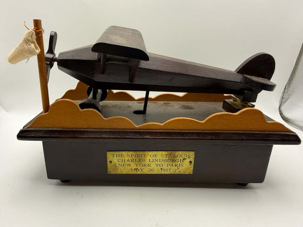 Vintage Spirit of St. Louis Charles Lindbergh Wooden Airplane Music Box